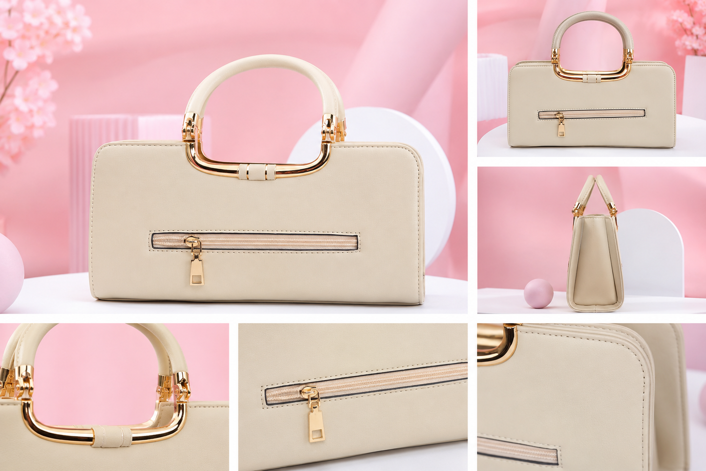 Golden Harmony Dual-Tone Leather Handbag for Women