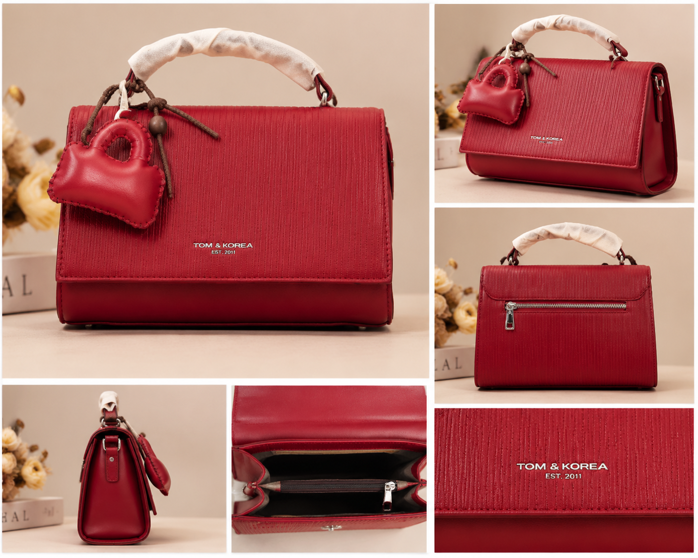 Elegant Crimson Luxe Handbag – Premium Textured Leather with Heart Charm