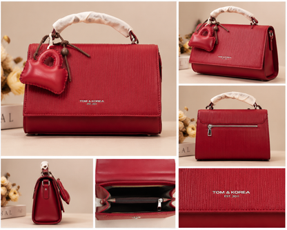 Elegant Crimson Luxe Handbag – Premium Textured Leather with Heart Charm
